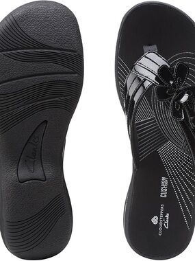 Clarks Cloud Steppers womens Flower Flip Flop Shoes Black Size 6 NWT